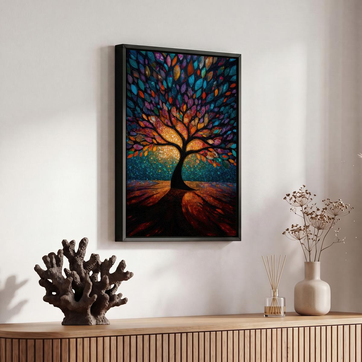 LEINWAND Bilder mit Rahmen - Mosaik - Bunt - Baum - Äste - 20x30 - Multicolor, Textil (20/30cm) - MuchoWow