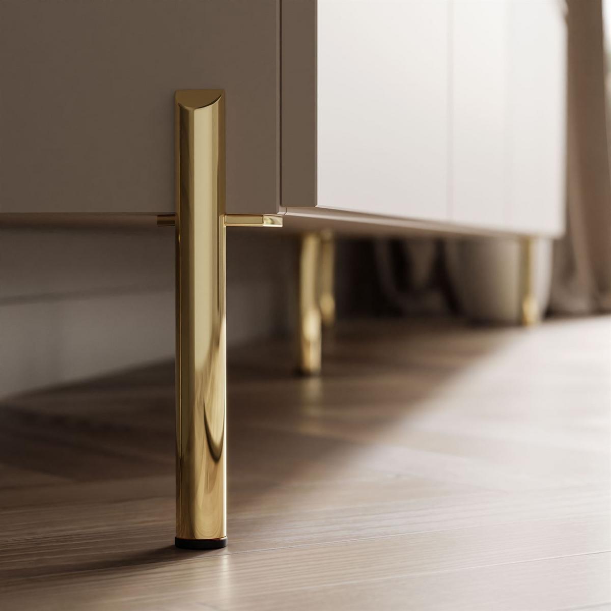 TV-LOWBOARD CELINE KASCHMIR 200 cm auf geraden goldenen Chrom-Beinen - Kaschmir/Goldfarben, Holzwerkstoff/Metall (200/49/40cm) - Lookway