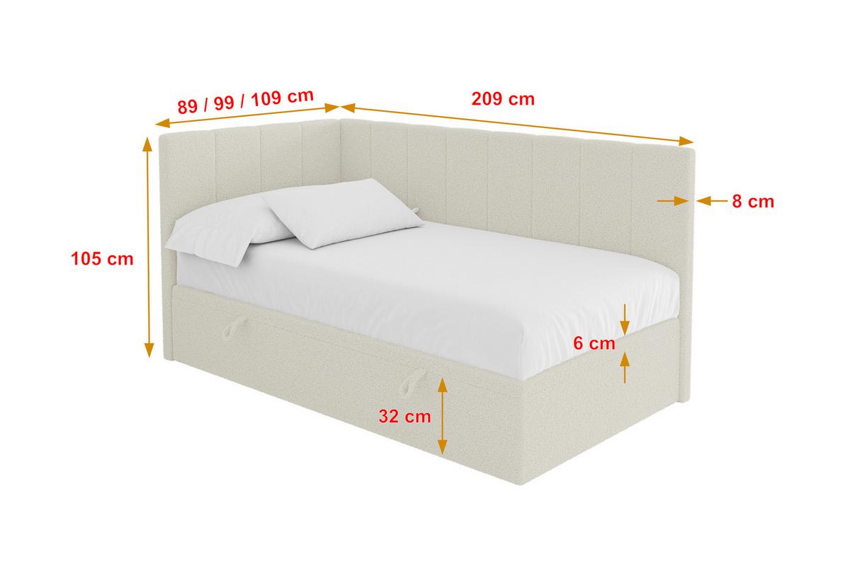 EINZELBETT Jugendbett mit Bettkasten Rechts, ohne Matratze - LOVY 90x200 Beige - Hellbraun, Holzwerkstoff/Textil (90/200cm) - ALTDECOR