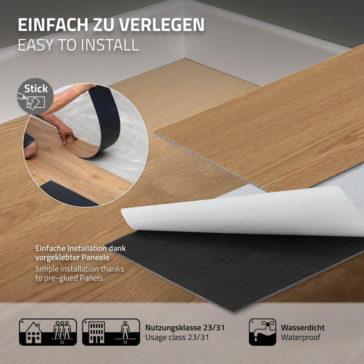 VINYLBODEN selbstklebend 2,23m²/16 Dielen Eiche Sundance - Hellbraun, Kunststoff (91.5/15.3/0.2cm) - ML-DESIGN