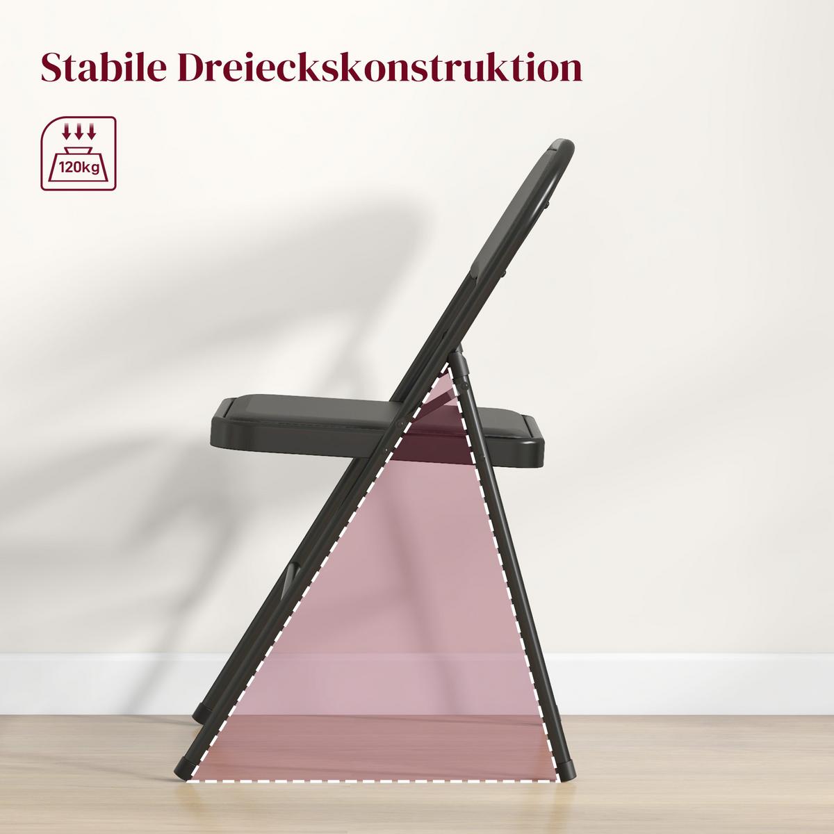 2ER-SET Klappstühle Tragbare Bürostuhl mit Kissen Stahlbeine Kunstleder, Schwarz - Schwarz, Metall (46/78/45cm) - HOMCOM