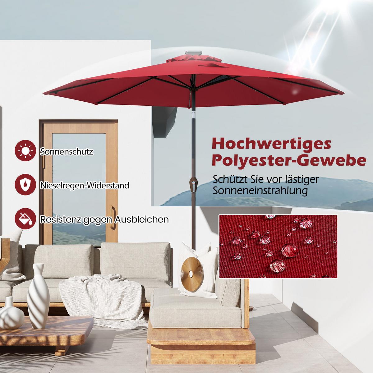 PATIO-SCHIRM Rot - Weinrot, Kunststoff (300/300cm) - COSTWAY