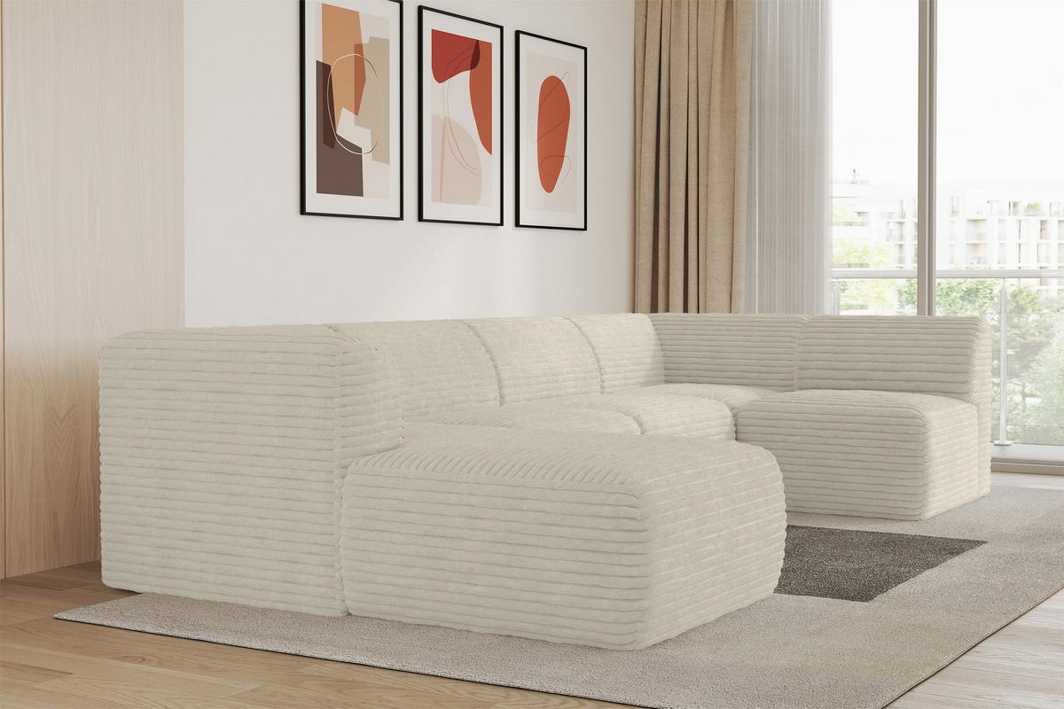 WOHNLANDSCHAFT Ottomane Links MOVO-L 345x180x78 cm Creme Cord - Ecru, Holzwerkstoff/Kunststoff (345/78/180cm) - ALTDECOR