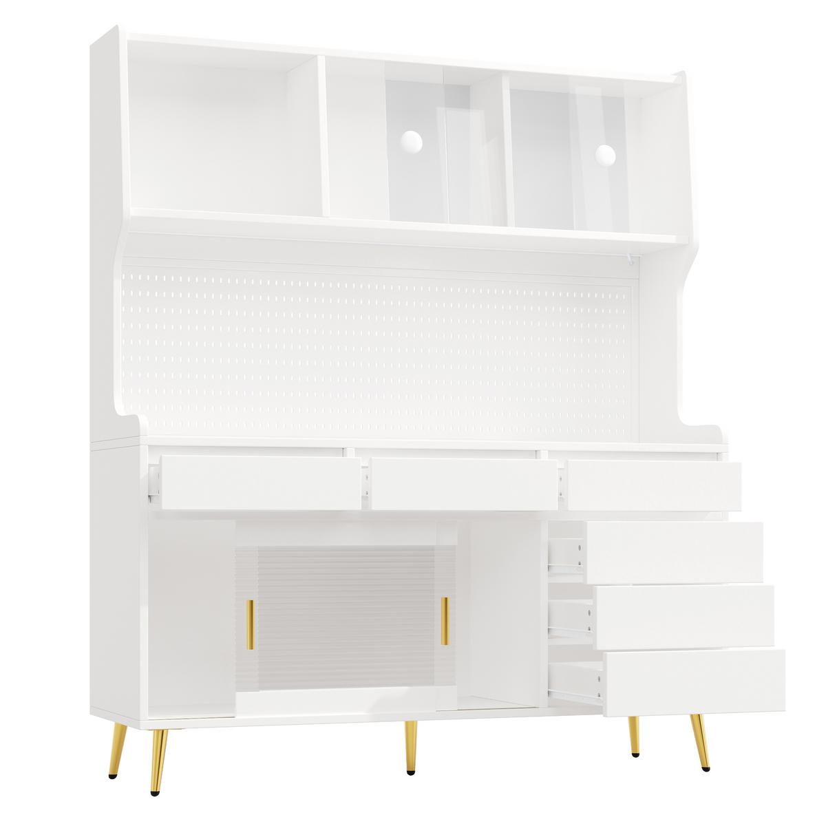 KÜCHENSCHRANK 171 cm mit Smart-LED, Glasfront & Lochwand - Weiß, Holzwerkstoff (145/171/39cm) - Urban Meuble