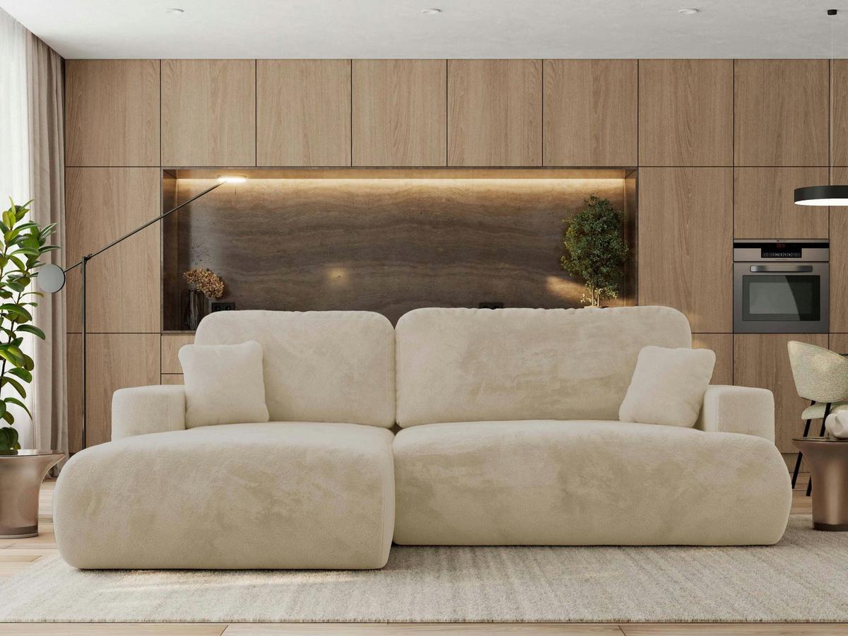 ECKSOFA OVO L Creme Plüsch - Links Seite - Creme/Schwarz, Kunststoff/Textil (271/195cm) - MKS