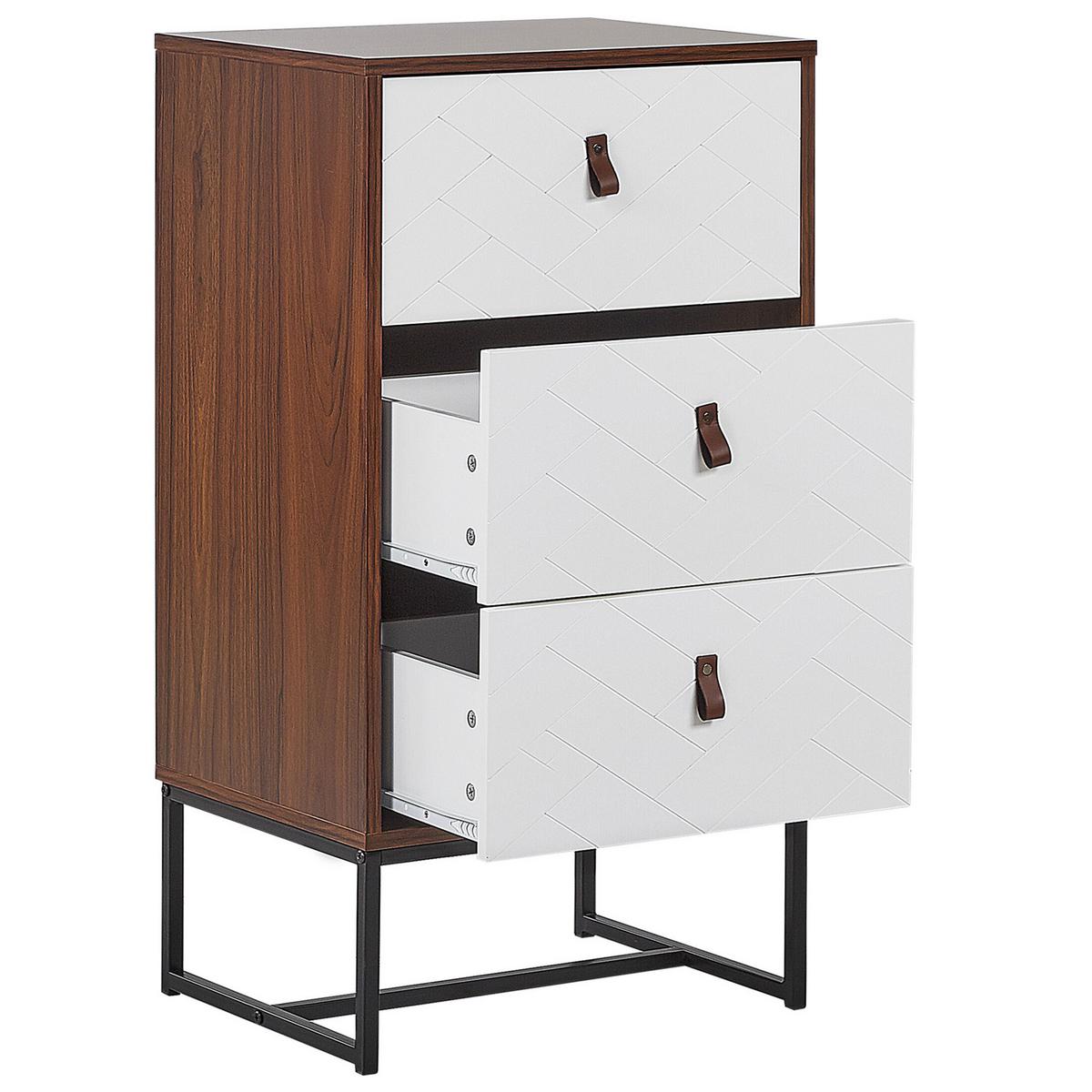 KOMMODE 3 Schubladen dunkler Holzfarbton/weiß Nueva - Dunkelbraun/Schwarz, Holzwerkstoff (49/91/38cm) - Beliani
