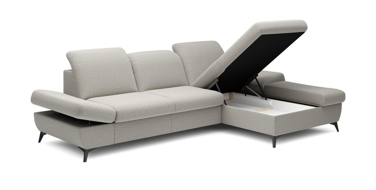 ECKSOFA FELICE R-S Beige Geflochtener Stoff mit Schlaffunktion - Beige, Holz (284/166cm) - MASSENO