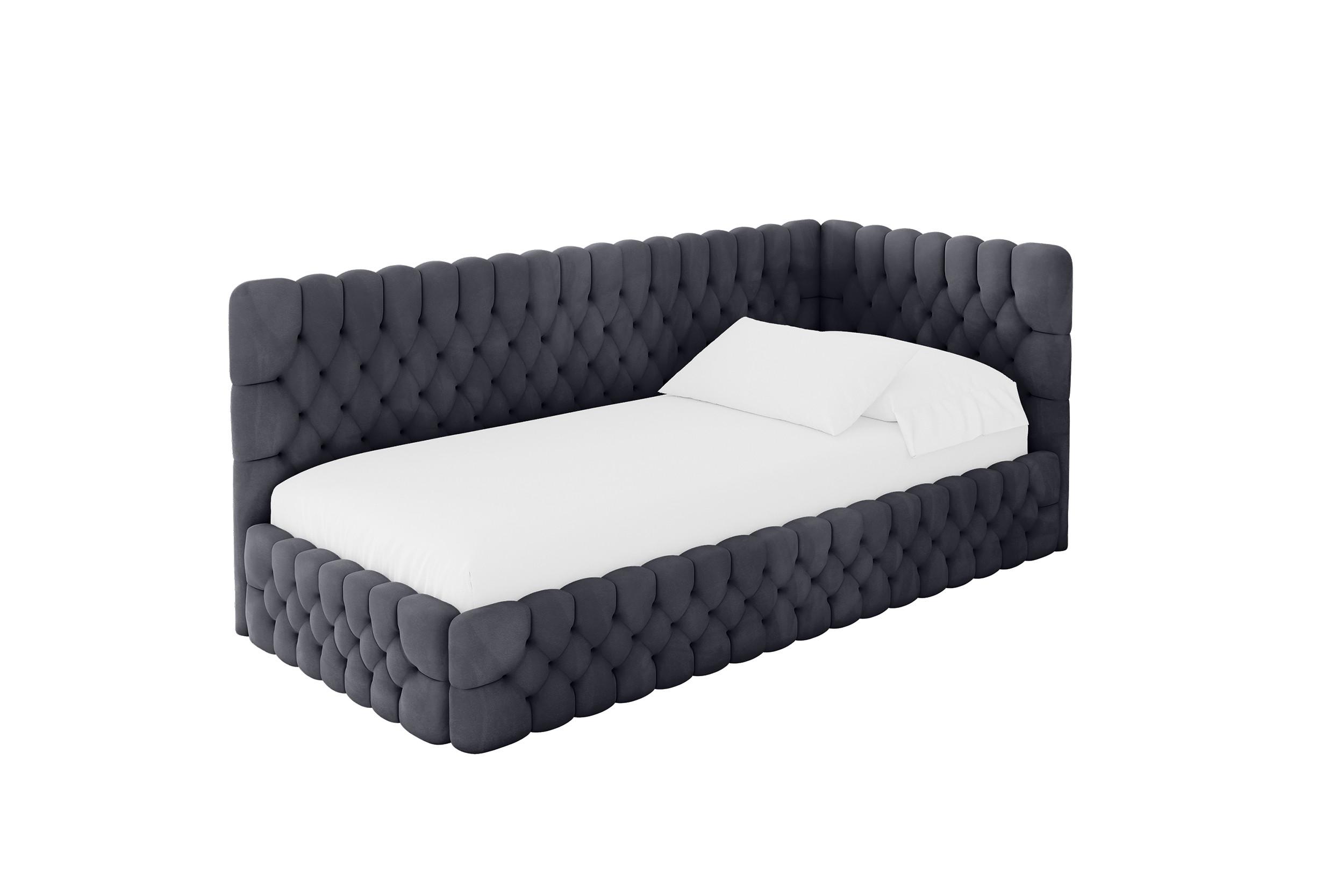 EINZELLBETT Jugendbett mit Bettkasten und Matratze H3/H4, Links - MULY 100x200 Dunkelgrau - Dunkelgrau, Holzwerkstoff/Textil (100/200cm) - ALTDECOR