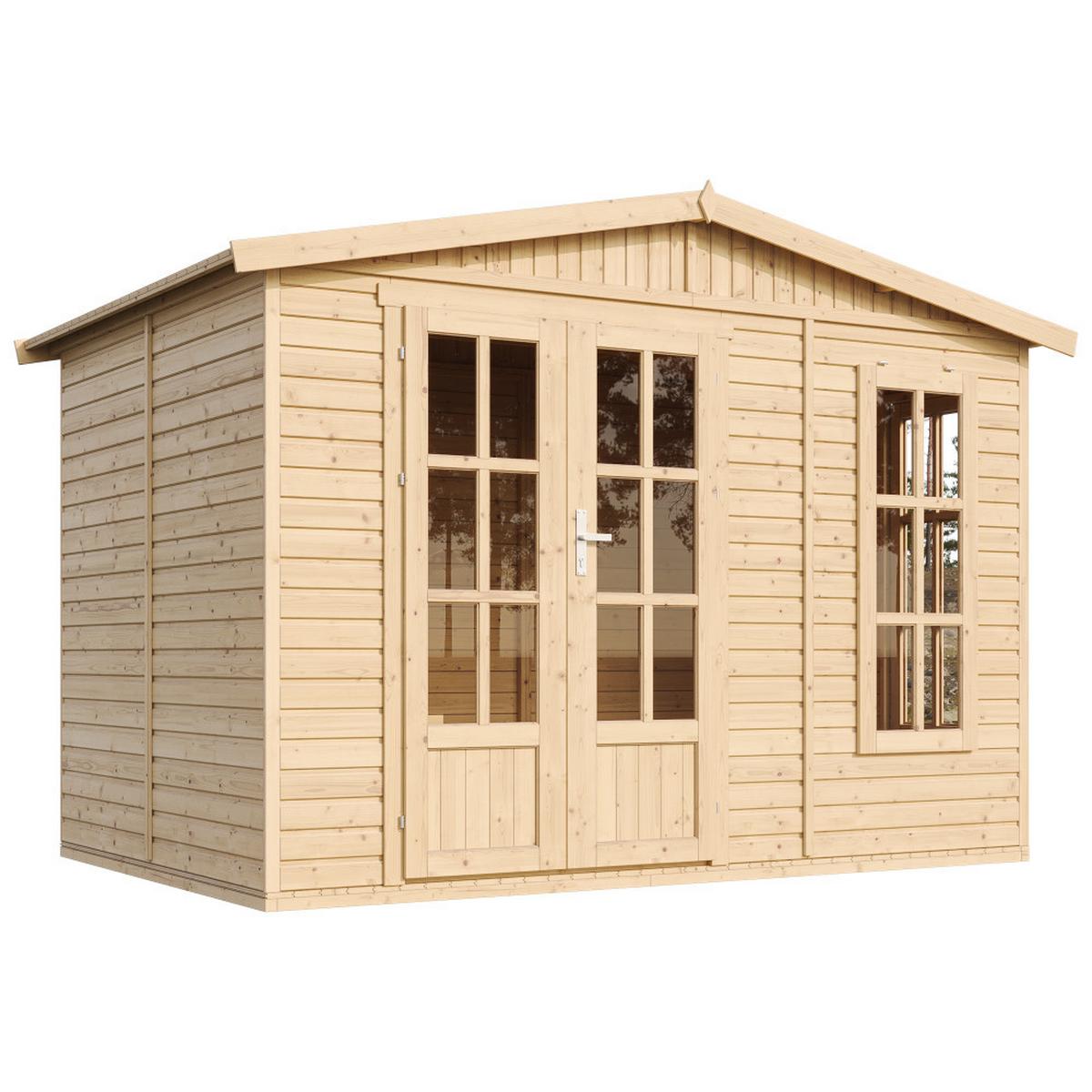 GARTENHAUS HOLZ 6 m2 - H232 x 332 x 222 cm - Gerätehaus Holz Garten-Studio M334FB+H334FBGREY - Beige, Holz (332/232/199cm) - Timbela