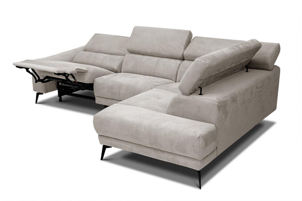 ECKSOFA LARS 5-Sitzer, 1 Relax, verstellbare Kopfstützen, beige - Beige/Schwarz, Holzwerkstoff/Textil (284/201cm) - Wozimo