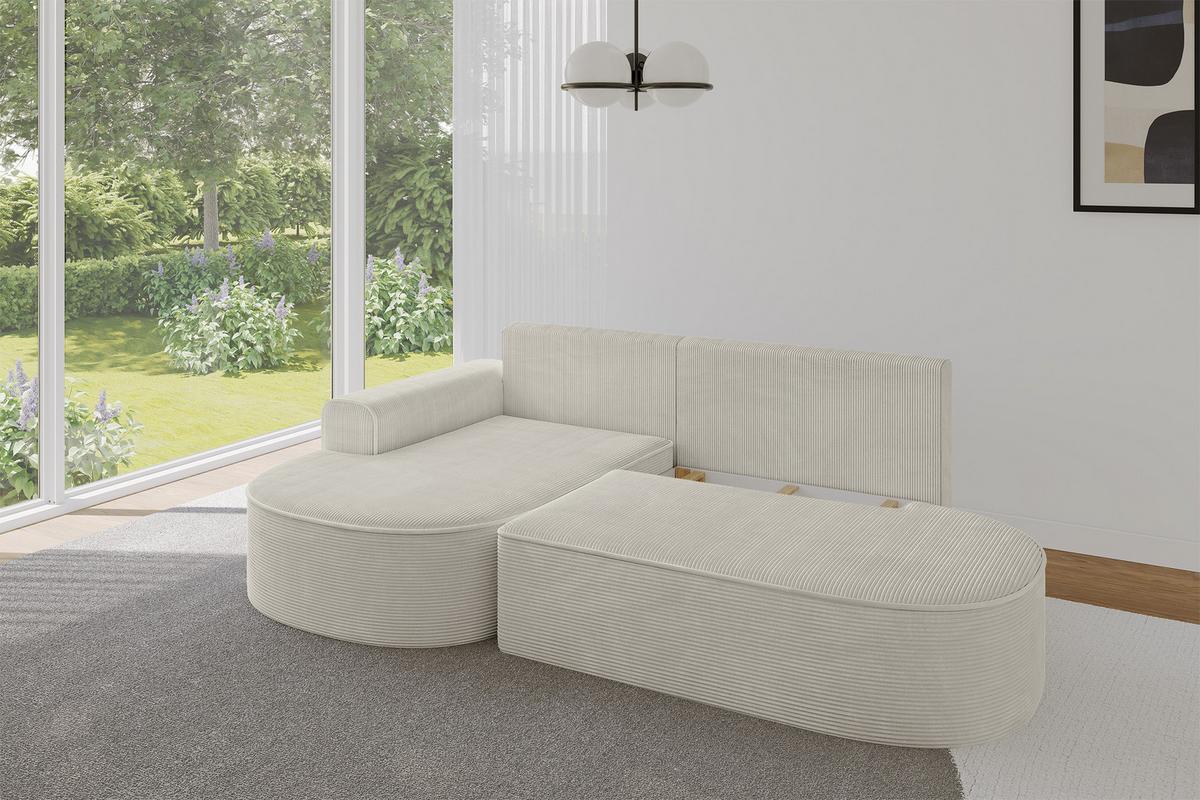 ECKSOFA mit Schlaffunktion und Bettkasten Ottomane Links MARI-L1-S - 283x167x73 cm Beige Cord - Schwarz/Cappuccino, Holzwerkstoff/Kunststoff (283/167cm) - ALTDECOR