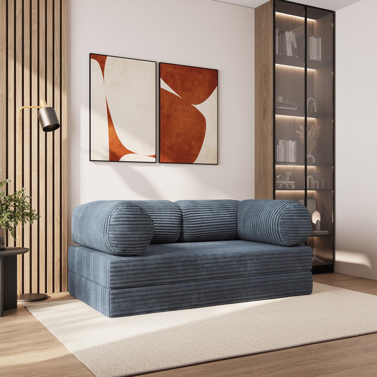 BETTSOFA ALVIO aus Schaumstoff Cordstoff Grau Schlaffunktion - Blaugrau, Textil (170/68/80cm) - MASSENO