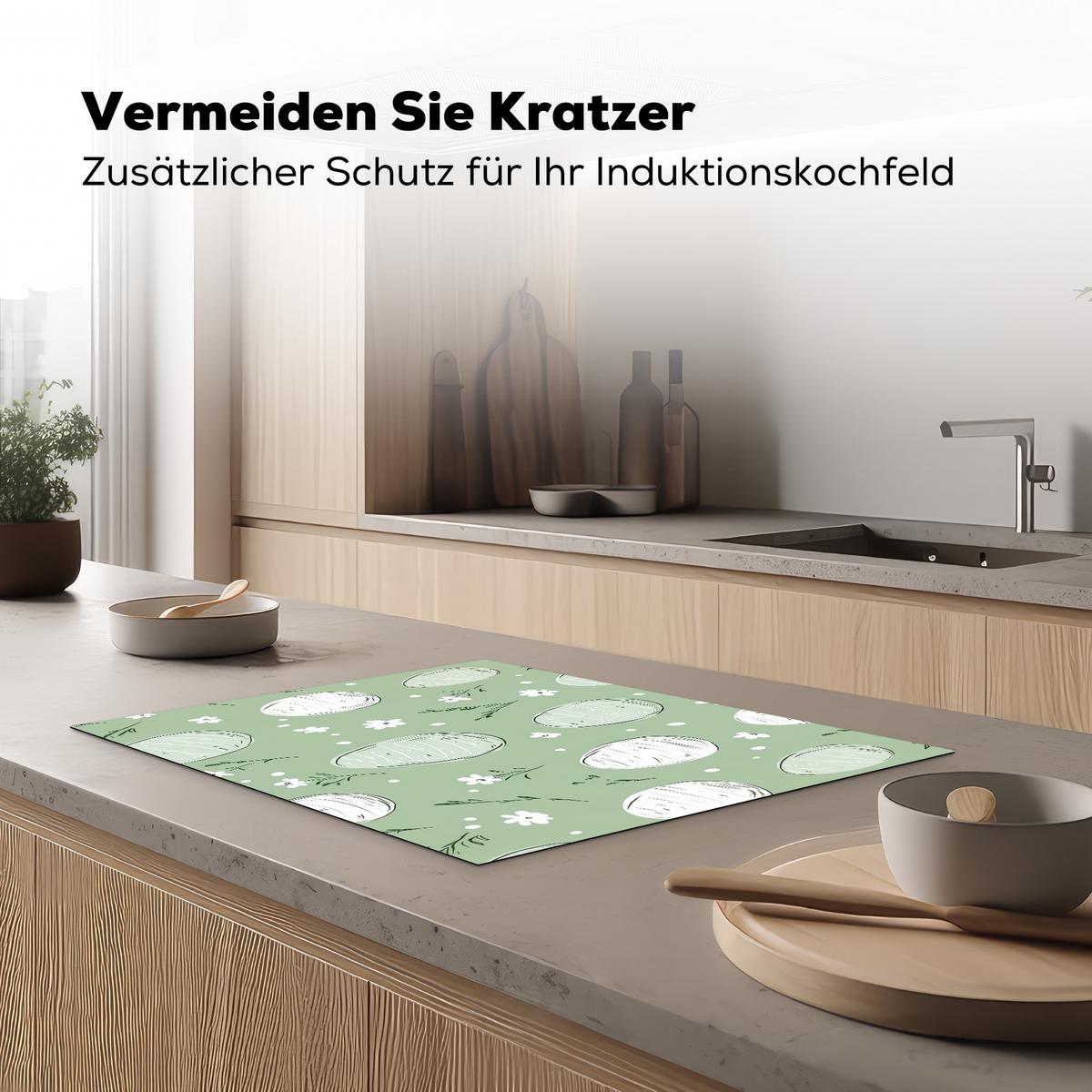 HERDABDECKPLATTE Grün - Eier - Muster Induktionsmatte 71x52 cm - Waldgrün, Kunststoff (71/52/0.2cm) - MuchoWow