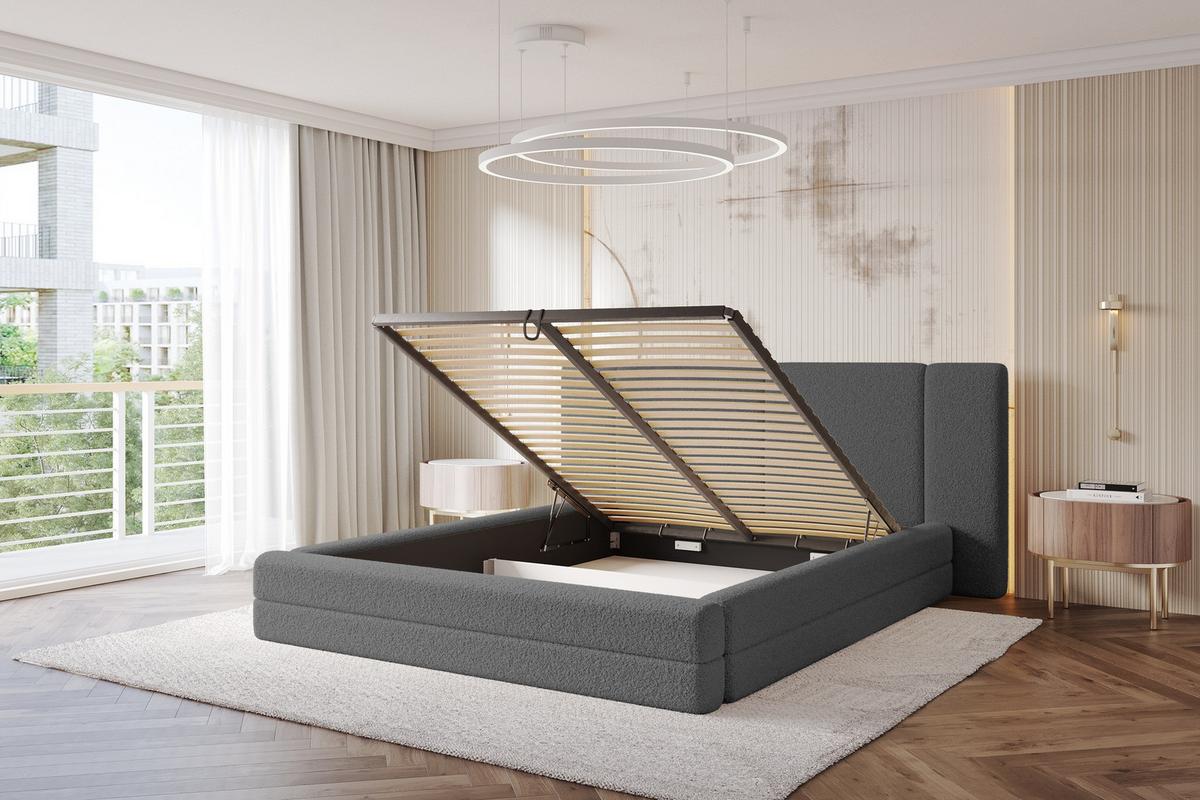 POLSTERBETT mit Bettkasten und Lattenrost, Bett mit Matratze H3/H4 - TEVO 140x200 Grau - Greige, Holzwerkstoff/Textil (140/200cm) - ALTDECOR