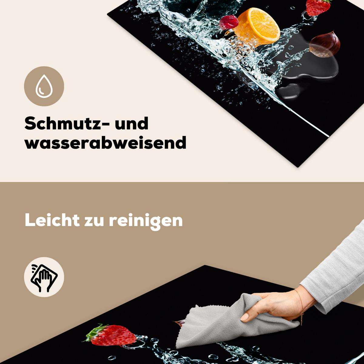 HERDABDECKPLATTE Wasser - Obst - Orange - Erdbeere - Kirsche - Schwarz Ceranfeldabdeckung 76x51.5 cm - Orange, Kunststoff (76/51.5/0.2cm) - MuchoWow
