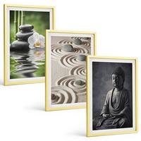 BILDER SET 3er Set - 40x60 cm Goldrahmen - Entspannender Blick auf den Zen-Buddha - Goldfarben, Kunststoff (40/60cm) - TULUP