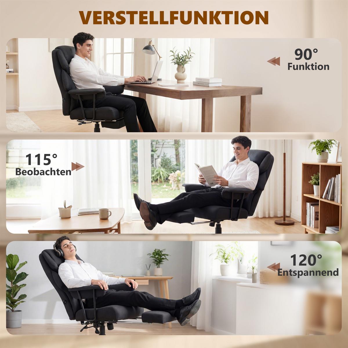 BÜROSTUHL mit Massagefunktion Schwarz - Schwarz, Textil (72/122.5/77cm) - HOMCOM
