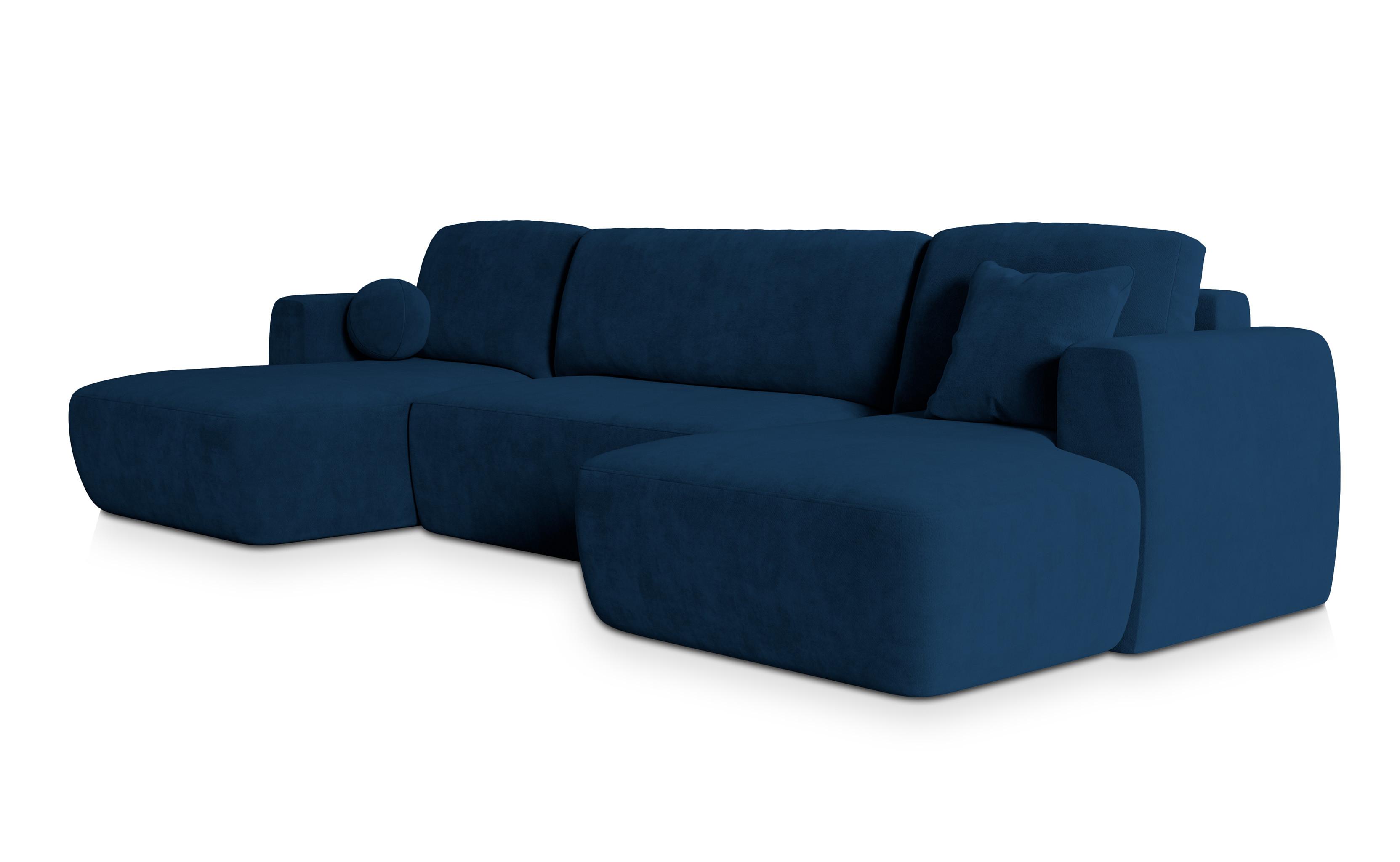 WOHNLANDSCHAFT SENTUM K Blau Plüsch-Stoff mit Schlaffunktion - Blau/Schwarz, Holz/Kunststoff (330/90/148cm) - MASSENO