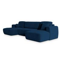 WOHNLANDSCHAFT SENTUM K Blau Plüsch-Stoff mit Schlaffunktion - Blau/Schwarz, Holz/Kunststoff (330/90/148cm) - MASSENO