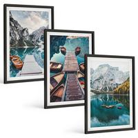 BILDER SET 3er Set - 40x60 cm Schwarzer Rahmen - See, Brücken, Berge - Schwarz, Kunststoff (40/60cm) - TULUP