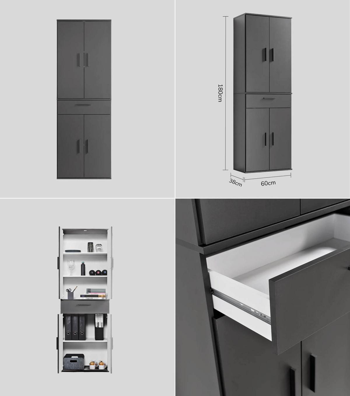 MEHRZWECKSCHRANK SET Der Allzweckwaffe - Anthrazit/Schwarz, Holzwerkstoff (60/180/34cm) - Mokebo