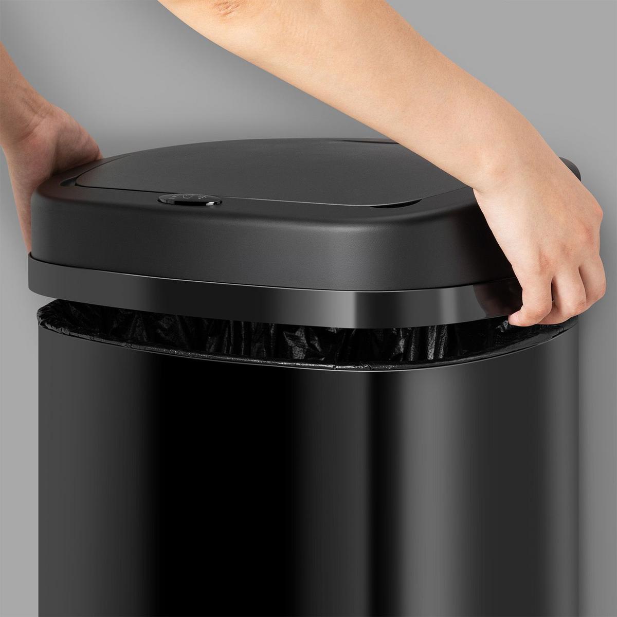 MÜLLEIMER viereckig 60L schwarz mit Sensor - Schwarz, Metall (40/63/29cm) - Juskys