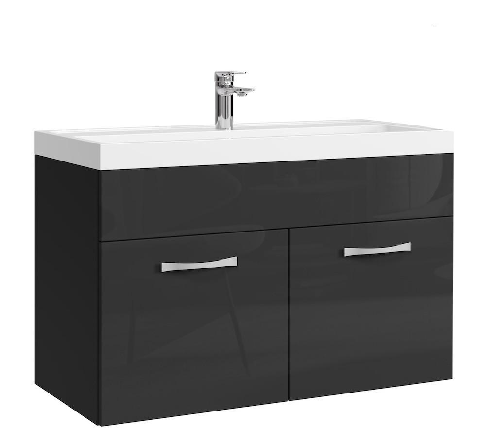 BADMÖBEL-SET Paso 2 Teile Schwarz Hochglanz - 80 x 35 x 55 cm - Schwarz, Holz (80/55/40cm) - Badplaats