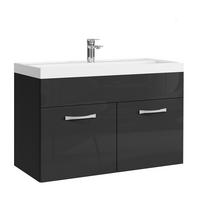 BADMÖBEL-SET Paso 2 Teile Schwarz Hochglanz - 80 x 35 x 55 cm - Schwarz, Holz (80/55/40cm) - Badplaats