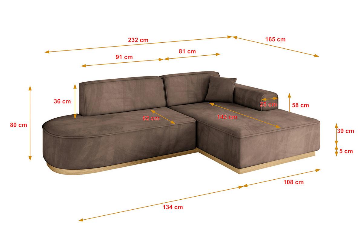 ECKSOFA Ottomane Rechts IREA-L1-v2 - 232x165x80 cm Braun - Braun, Holzwerkstoff/Textil (232/165cm) - ALTDECOR