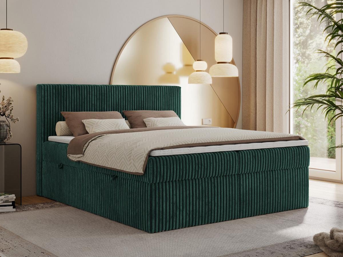 BOXSPRINGBETT TILIANO 160/200 - Dunkelgrün Cord - H4 - Dunkelgrün, Textil (160/200cm) - MKS