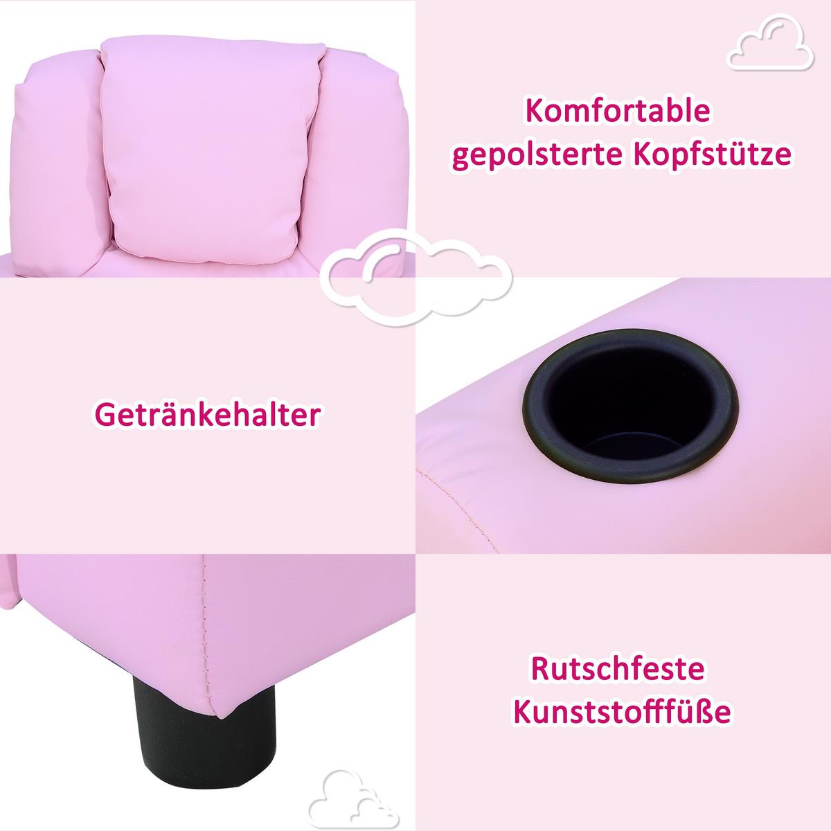 KINDERSESSEL Minisessel Kindersofa für 3-6 Jahre alt Liegefunktion Rosa - Rosa, Kunststoff (56/69/62cm) - HOMCOM