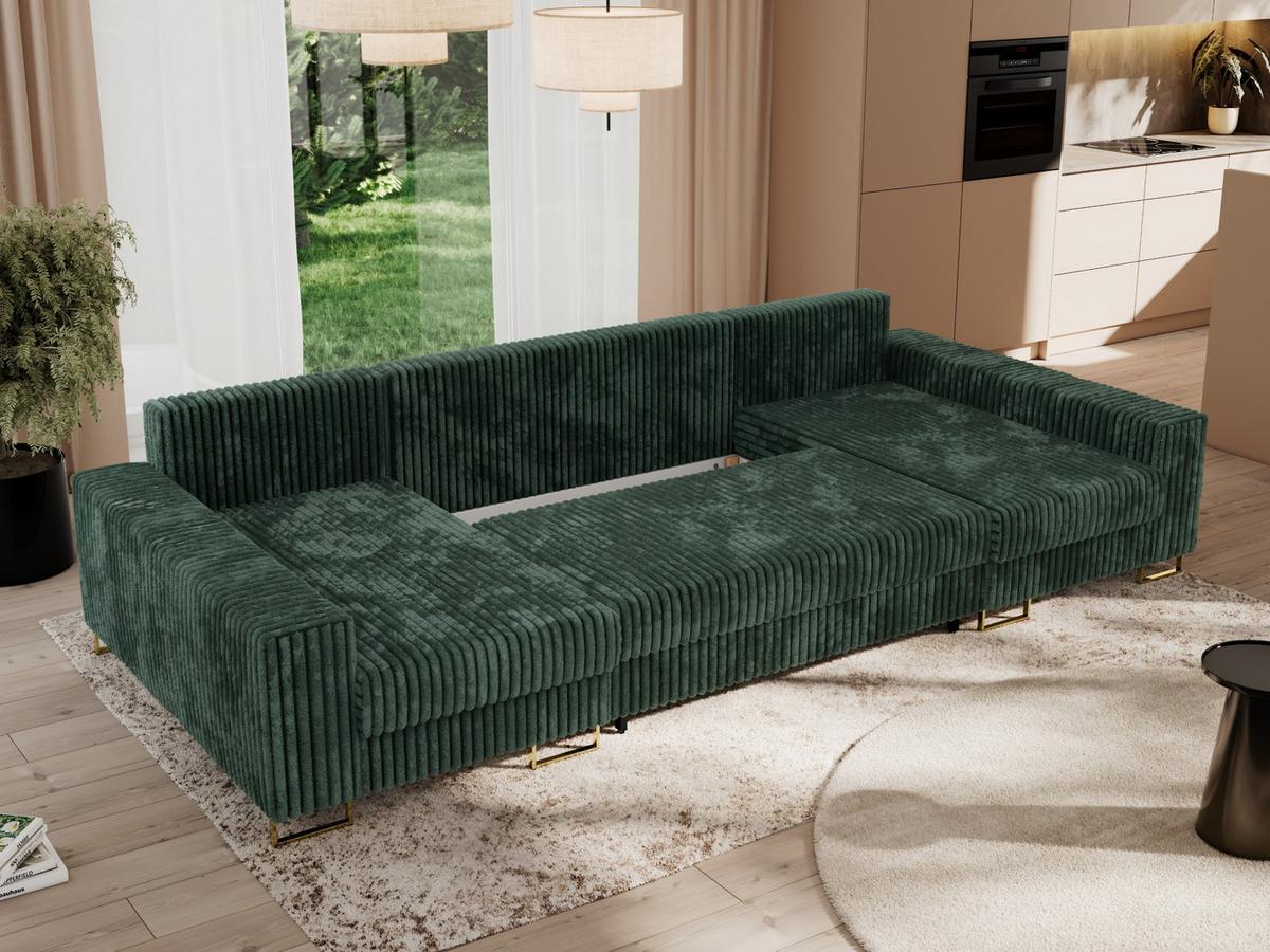 WOHNLANDSCHAFT DORIAN U Cord Grün - Goldfarben/Grün, Textil/Metall (312/85/138cm) - MKS
