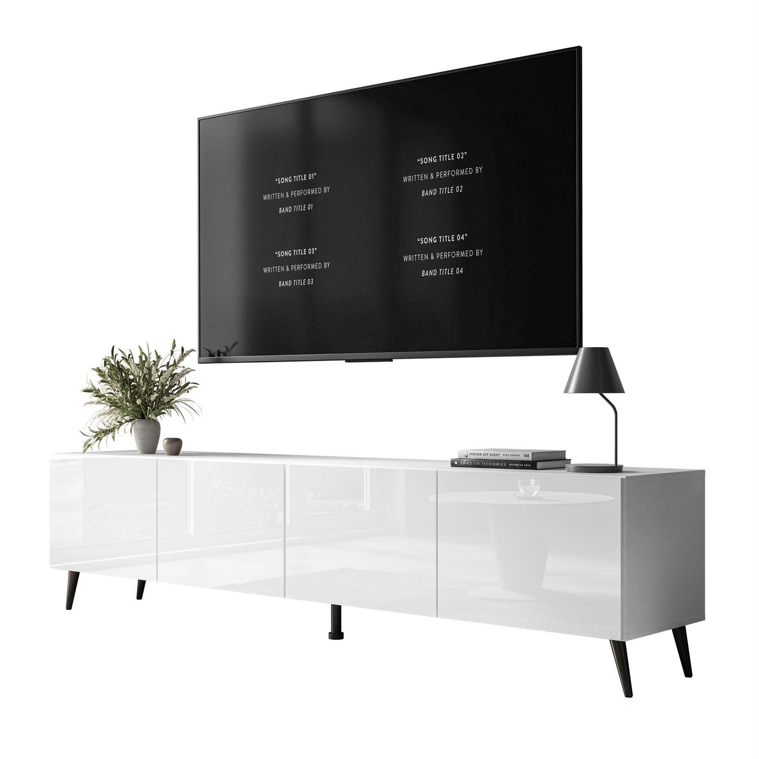 TV-ELEMENT AURA 200 Weiß Hochglanz – Beinfarbe: Schwarz - Weiß, Holzwerkstoff (200/49/40cm) - Lookway