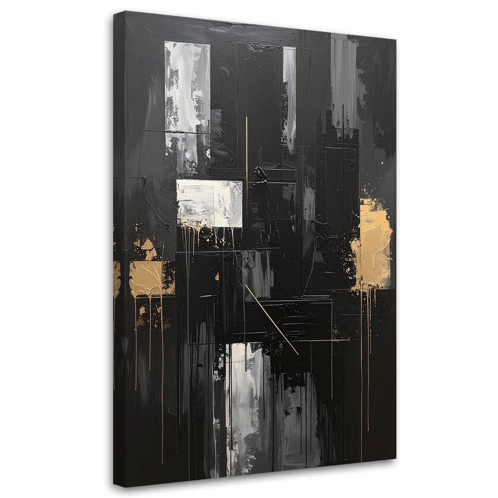 BILD auf Leinwand, Abstrakte Formen in Schwarzgold - Schwarz, Textil (80/120cm) - Feeby