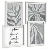 BILDER SET 4er Set - 50x50 cm & 40x60 cm Weißer Rahmen - Illustrationen mit floralen Pastellmustern - Weiß, Kunststoff (50/50cm) - TULUP