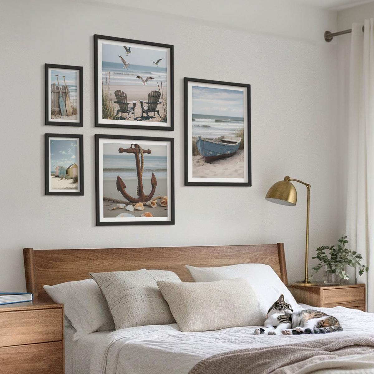 BILDER SET 5er Set - 50x50 cm & 20x30 cm & 40x60 cm Schwarzer Rahmen - Abstrakte Pflanzenmotive - Schwarz, Kunststoff (40/60cm) - TULUP