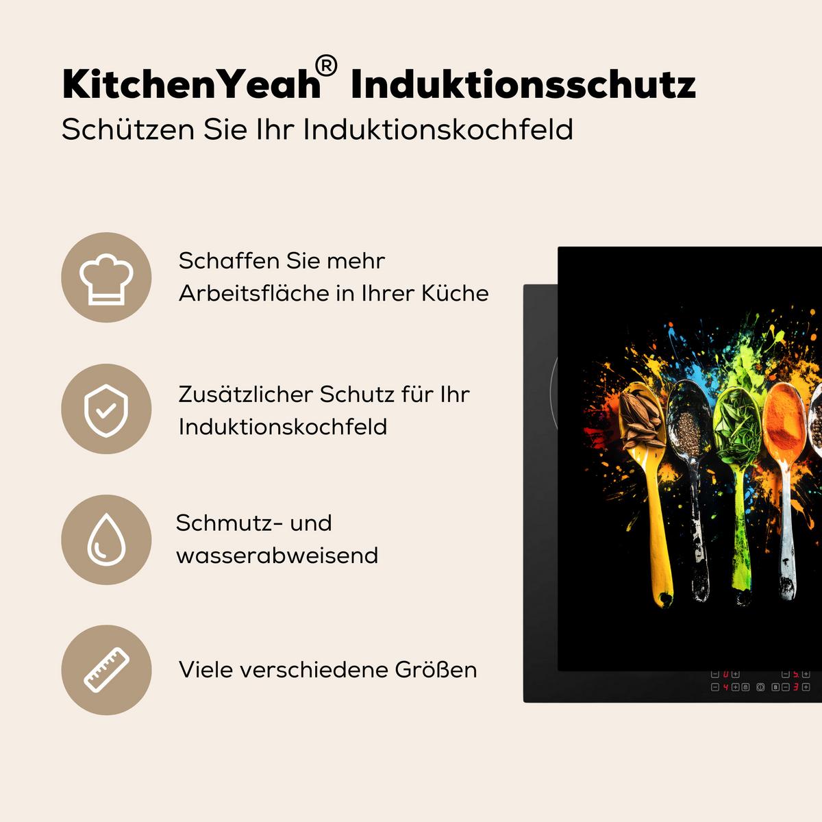 HERDABDECKPLATTE Löffel - Gewürze - Modern - Graffiti - Farbe - Farbenfroh Induktionsmatte 77x59 cm - Multicolor, Kunststoff (77/59/0.2cm) - MuchoWow