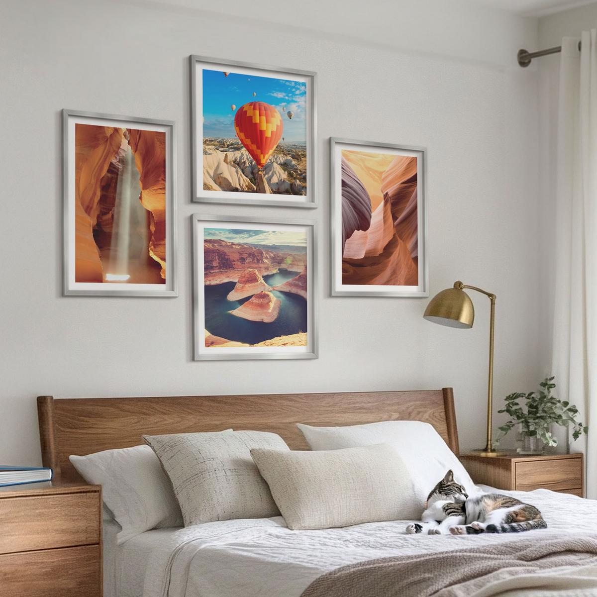 BILDER SET 4er Set - 50x50 cm & 40x60 cm Silberner Rahmen - Wasserfall in der Schlucht - Silberfarben, Kunststoff (50/50cm) - TULUP