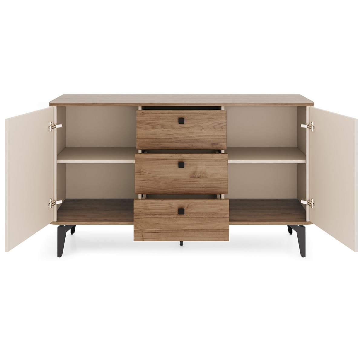 KOMMODE Aurora 2 Türen und 3 Schubladen, Metallbeine, 140 cm, Nussbaum+Kaschmir - Kaschmir/Nussbaumfarben, Holzwerkstoff/Metall (140/81/40cm) - Beautysofa