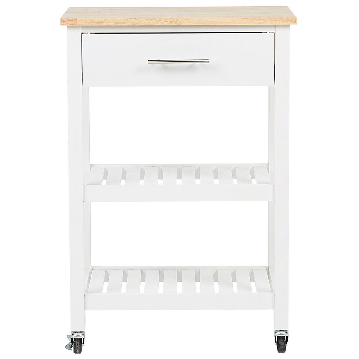 SERVIERWAGEN weiß/heller Holzfarbton mit Schublade Hiuma - Hellbraun/Weiß, Holz (58/86/40cm) - Beliani