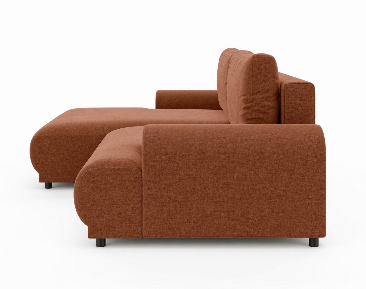 ECKSOFA mit Schlaffunktion, Bettkasten, extrabreite Ottomane links, abgerundete Armlehnen, B240/T145/H81 cm, Chenille Terracotta / 21024 - Terracotta/Schwarz, Kunststoff/Textil (240/145cm) - luma-home