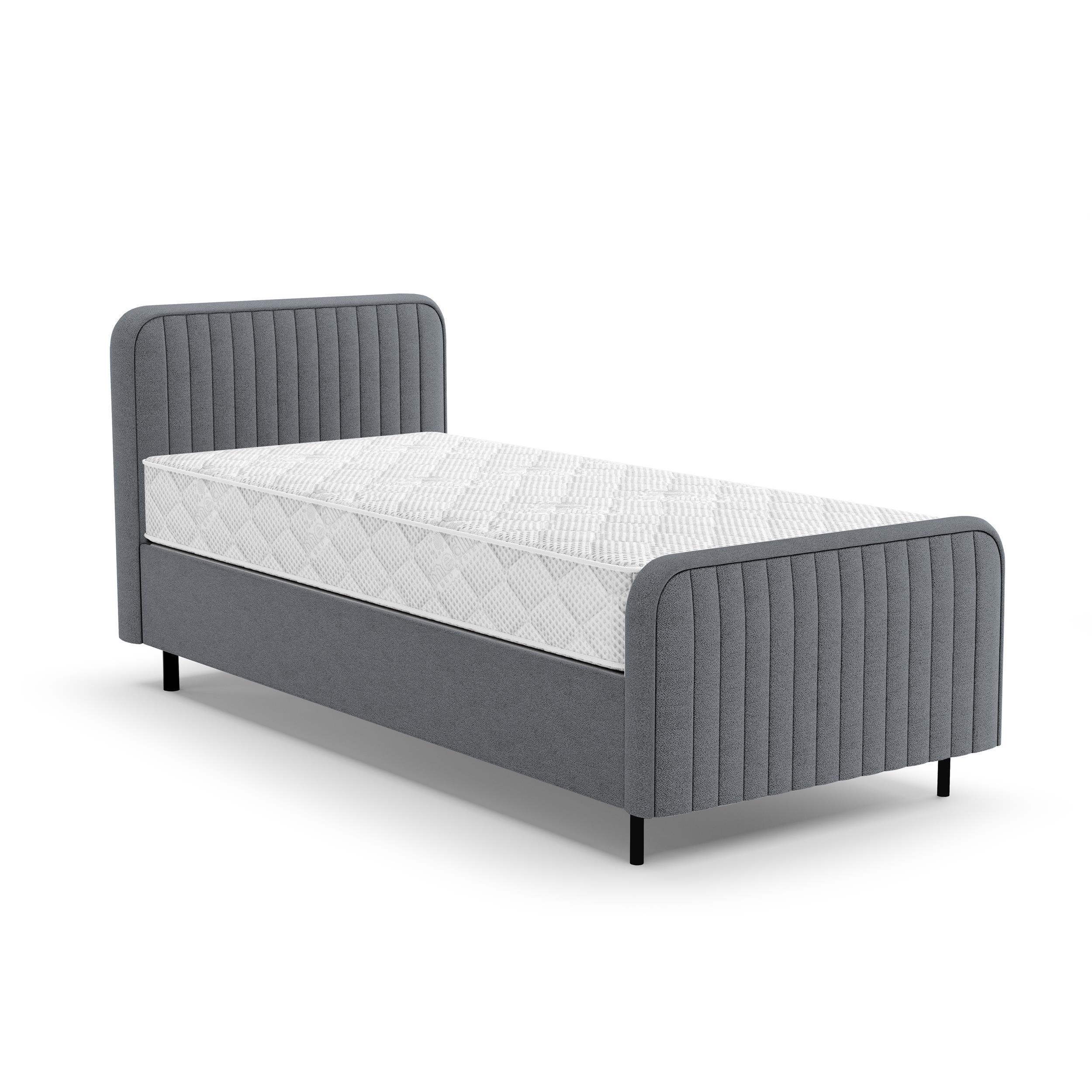 POLSTERBETT Lami 90x200, Einzelbett mit Bettkasten und Taschenfedernmatratze 20 cm, Dunkelgrau - Dunkelgrau/Schwarz, Textil/Metall (90/200cm) - Beautysofa