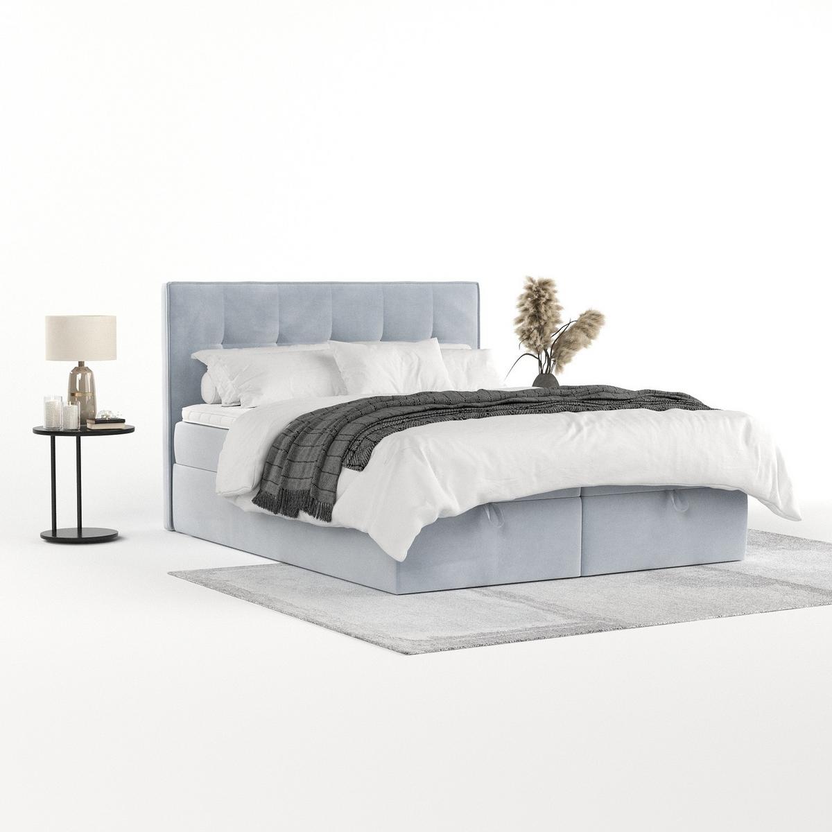 BOXBETT Tivra 160/200 cm Hellgrau im Paros Stoff - Hellgrau/Schwarz, Holz/Holzwerkstoff (160/200cm) - AltaBeds