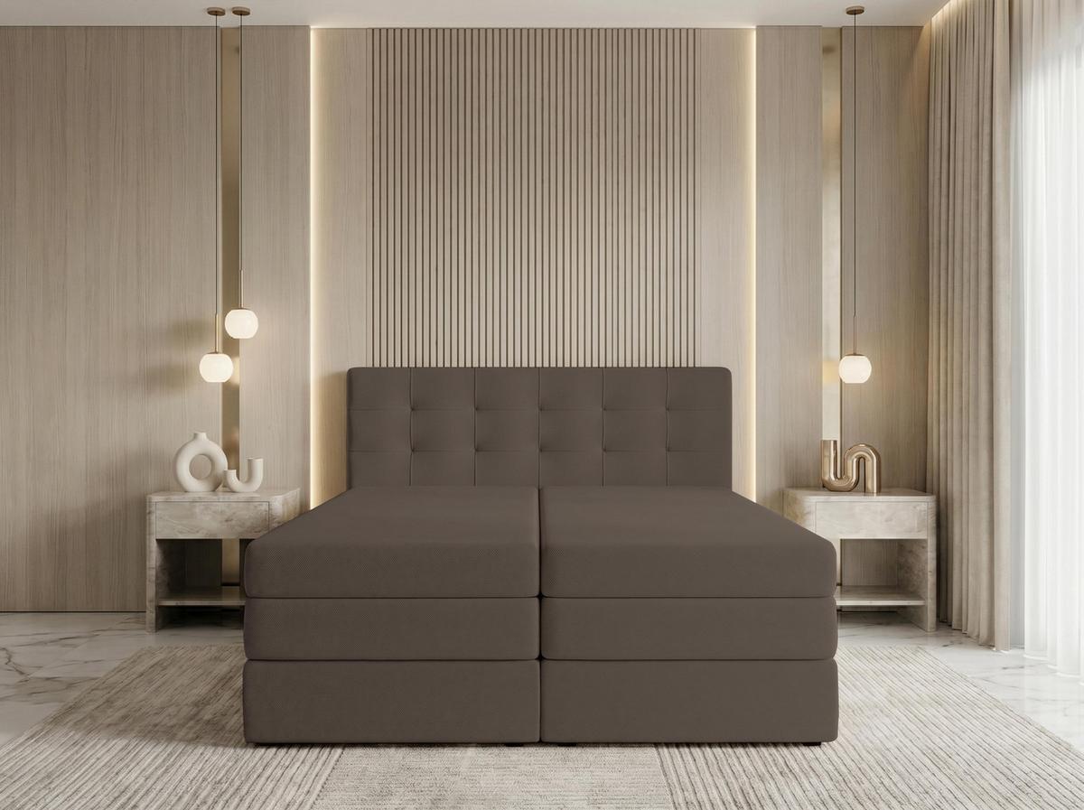 BOXSPRINGBETT FINIKE 140x200 cm mit Bettkasten und 2 Matratzen - Braun + TOPPER - Schwarz/Braun, Holz/Holzwerkstoff (140/200cm) - AX Living