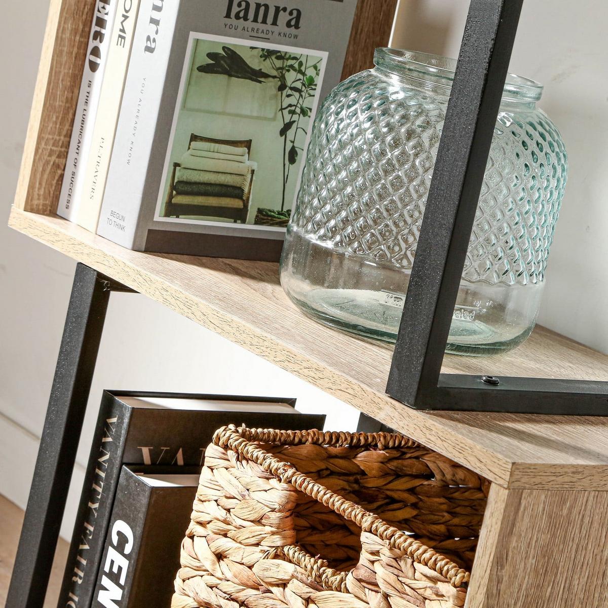 BÜCHERREGAL mit 4 Ebenen, Holzdekor und Metallständern - H148cm - Eschefarben, Holzwerkstoff (30/147.5/37cm) - Calicosy