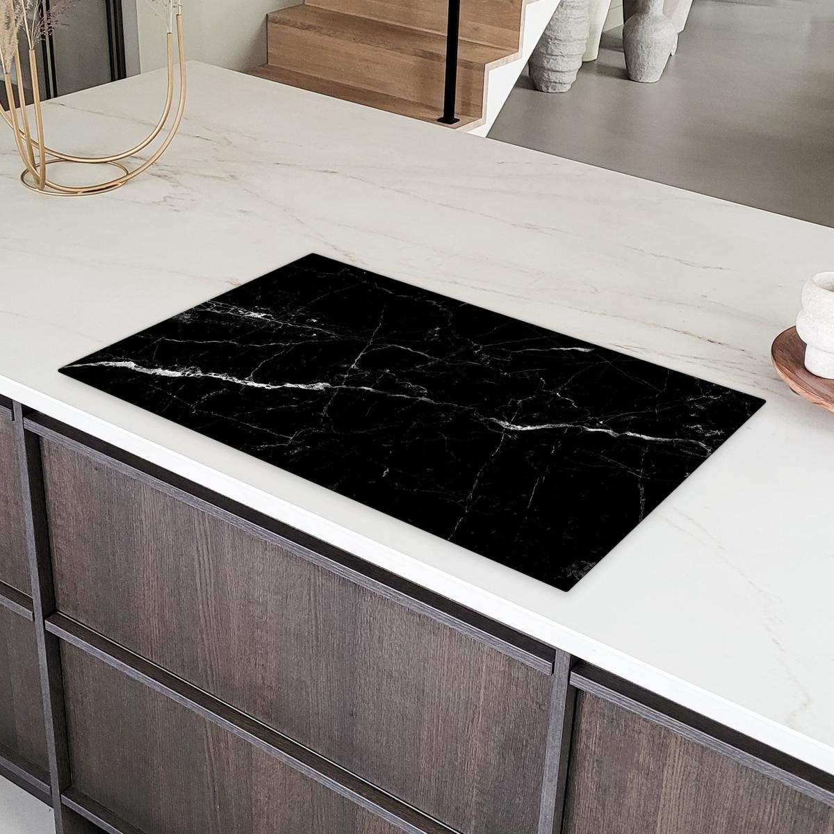 HERDABDECKPLATTE Marmoroptik - Schwarz - Luxus Induktionsschutz 91.6x52.7 cm - Grau, Kunststoff (91.6/52.7/0.2cm) - MuchoWow