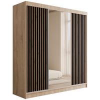 KLEIDERSCHRANK mit Spiegel V2-ZENTI 215x200 cm Sonoma Eiche|Schwarz - Schwarz/Sonoma Eiche, Holzwerkstoff (200/215/61cm) - ALTDECOR