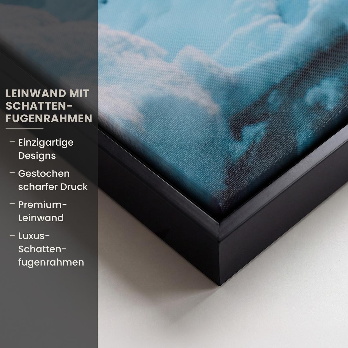 LEINWAND Bilder mit Rahmen - Winterlandschaft - Natur - Haus - Berge - Schnee - 90x90 - Hellblau, Textil (90/90cm) - MuchoWow