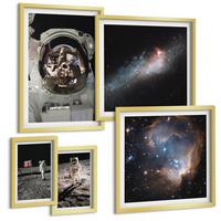 BILDER SET 5er Set - 50x50 cm & 20x30 cm & 40x60 cm Goldrahmen - Astronauten landen auf dem Mond - Goldfarben, Kunststoff (40/60cm) - TULUP