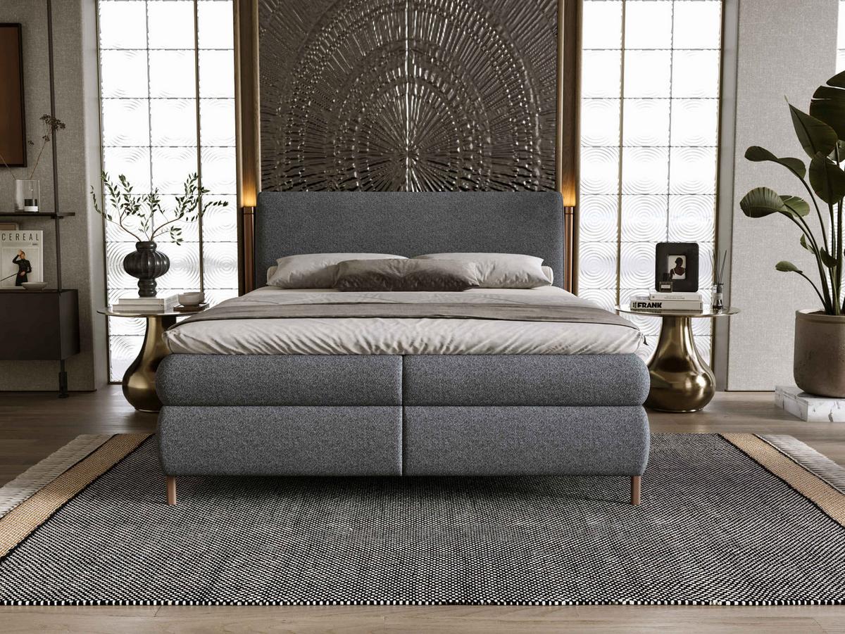 BOXBETT Evia - H3 - Dunkelgrau/Braun, Holzwerkstoff/Textil (180/200cm) - MIRJAN24